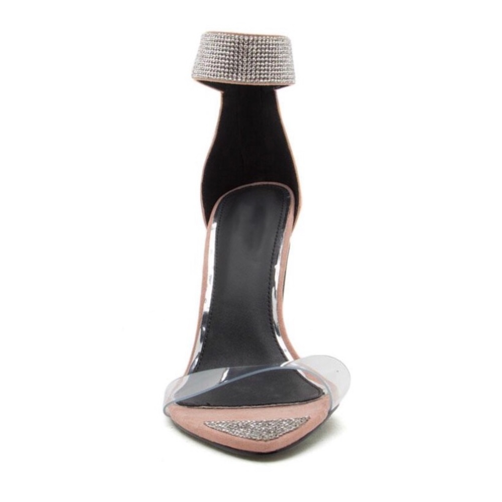 Blush Rhinestone Clear Band Ankle Strap Heel - Picture 5 of 8